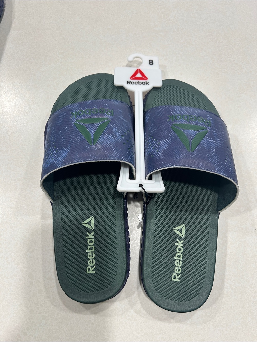 Reebok Men’s Dark Green Slides with Navy Strap